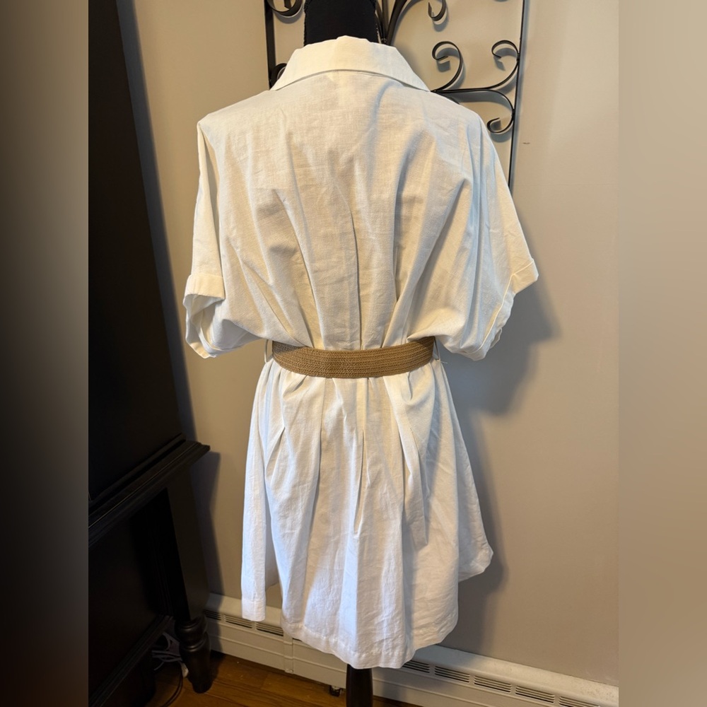 H&M Chic White Linen Blend Dress with Tan Belt - Picture 5 of 7